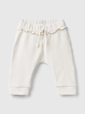Benetton, Jacquard Trousers With Slits, size 68, Creamy White, Kids United Colors of Benetton