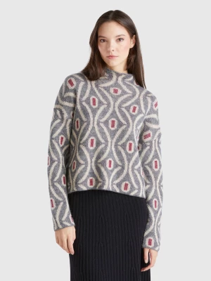 Benetton, Jacquard Turtle Neck Sweater, size L, Gray, Women United Colors of Benetton