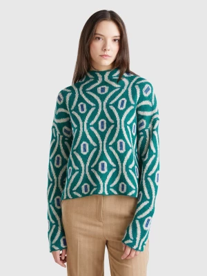 Benetton, Jacquard Turtle Neck Sweater, size L, Green, Women United Colors of Benetton