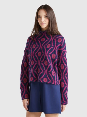 Benetton, Jacquard Turtle Neck Sweater, size S, Dark Blue, Women United Colors of Benetton