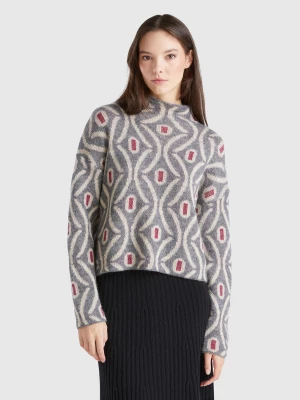 Benetton, Jacquard Turtle Neck Sweater, size S, Gray, Women United Colors of Benetton