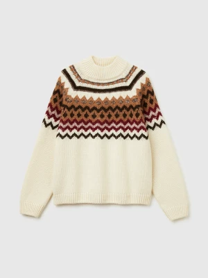 Benetton, Jacquard Turtleneck Sweater, Size: XS-S, Creamy White, Women United Colors of Benetton