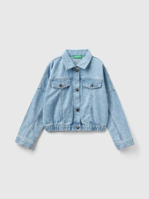 Benetton, Jean Jacket With Flower Print, size 2XL, Sky Blue, Kids United Colors of Benetton