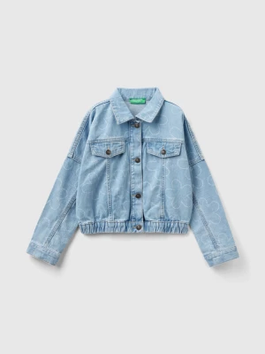 Benetton, Jean Jacket With Flower Print, size S, Sky Blue, Kids United Colors of Benetton