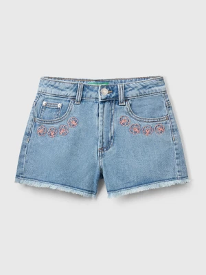 Benetton, Jean Shorts With Floral Embroidery, size XL, Light Blue, Kids United Colors of Benetton