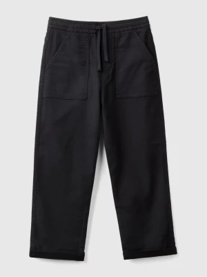 Benetton, Joggers In Cotton Blend With Drawstring, size L, Black, Kids United Colors of Benetton