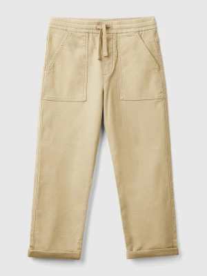 Benetton, Joggers In Cotton Blend With Drawstring, Size: XL, Beige, Kids United Colors of Benetton