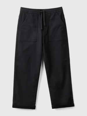 Benetton, Joggers In Cotton Blend With Drawstring, Size: XL, Black, Kids United Colors of Benetton