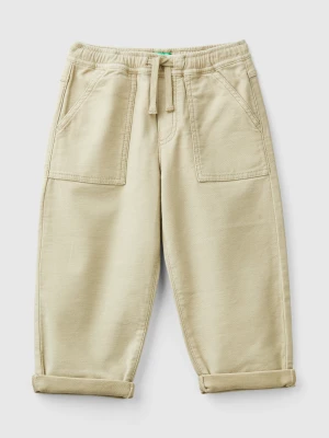 Benetton, Joggers With Cotton Blend With Drawstring, Size: 116, Beige, Kids United Colors of Benetton