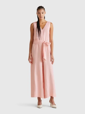 Benetton, Jumpsuit In Pure Linen, size L, Soft Pink, Women United Colors of Benetton
