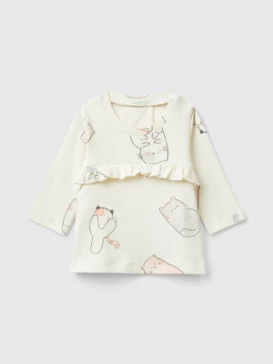 Benetton, Kitten T-shirt In Pure Cotton, size 50, Creamy White, Kids United Colors of Benetton