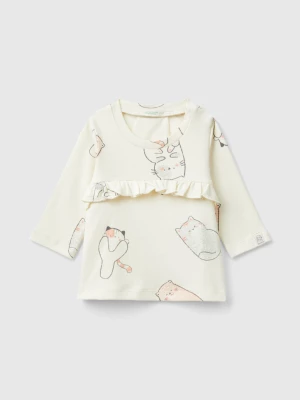 Benetton, Kitten T-shirt In Pure Cotton, size 62, Creamy White, Kids United Colors of Benetton