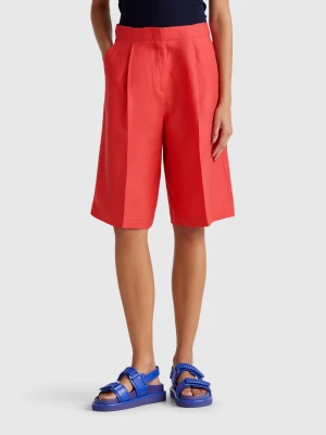 Benetton, Knee-length Bermudas In Linen Blend, size , Brick Red, Women United Colors of Benetton