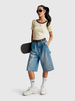 Benetton, Knee-length Denim Bermudas, size M, Blue, Women United Colors of Benetton