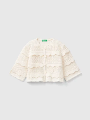 Benetton, Knit Cardigan With Buttons, size 2XL, Creamy White, Kids United Colors of Benetton