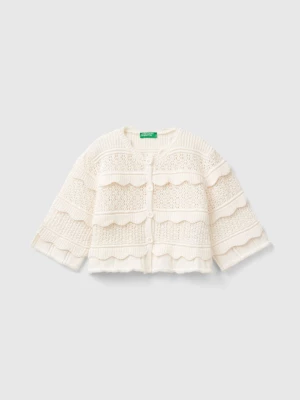 Benetton, Knit Cardigan With Buttons, size M, Creamy White, Kids United Colors of Benetton