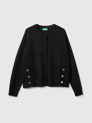 Benetton, Knit Cardigan With Buttons, Size: XS, Black, Women United Colors of Benetton