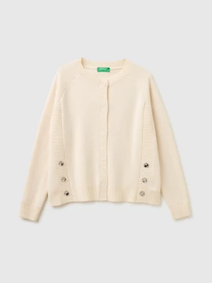 Benetton, Knit Cardigan With Buttons, Size: XS, Creamy White, Women United Colors of Benetton