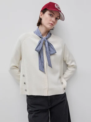 Benetton, Knit Cardigan With Buttons, Size: XS, Creamy White, Women United Colors of Benetton