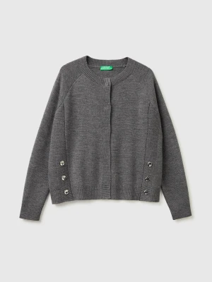 Benetton, Knit Cardigan With Buttons, Size: XS, Dark Gray, Women United Colors of Benetton