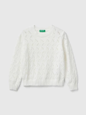 Benetton, Knit Chenille Sweater, size 110, White, Kids United Colors of Benetton