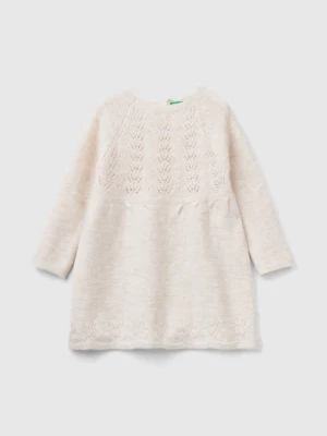 Benetton, Knit Dress With Lace, size 116, Creamy White, Kids United Colors of Benetton