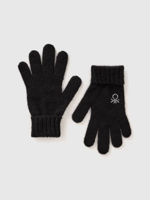 Benetton, Knit Gloves With Logo, size S-L, Black, Kids United Colors of Benetton