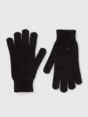 Benetton, Knit Gloves With Logo, Size: S-L, Black, Kids United Colors of Benetton