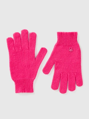 Benetton, Knit Gloves With Logo, Size: S-L, Fuchsia, Kids United Colors of Benetton