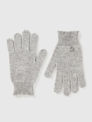 Benetton, Knit Gloves With Logo, Size: S-L, Light Gray, Kids United Colors of Benetton