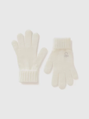 Benetton, Knit Gloves With Logo, size S-L, White, Kids United Colors of Benetton