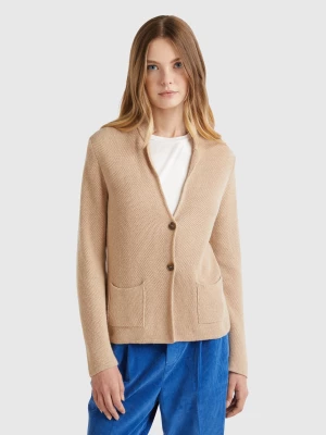 Benetton, Knit Jacket In Wool And Cashmere Blend, size L, Beige, Women United Colors of Benetton