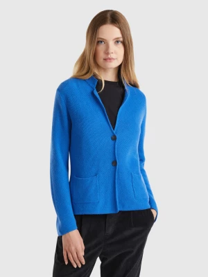 Benetton, Knit Jacket In Wool And Cashmere Blend, size L, Bright Blue, Women United Colors of Benetton