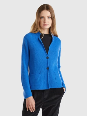 Benetton, Knit Jacket In Wool And Cashmere Blend, size L, Bright Blue, Women United Colors of Benetton