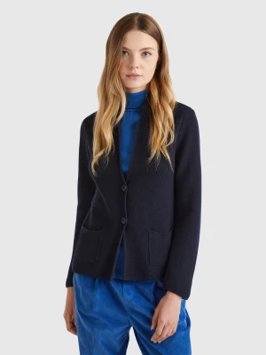 Benetton, Knit Jacket In Wool And Cashmere Blend, size L, Dark Blue, Women United Colors of Benetton