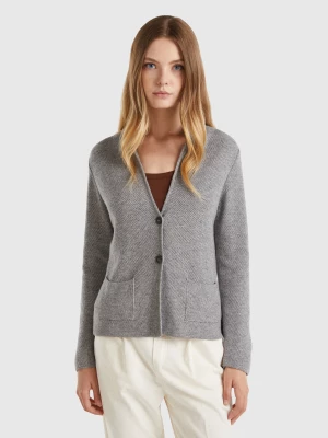 Benetton, Knit Jacket In Wool And Cashmere Blend, size L, Gray, Women United Colors of Benetton