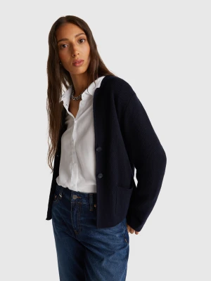 Benetton, Knit Jacket In Wool And Cashmere Blend, Size: M, Dark Blue, Women United Colors of Benetton