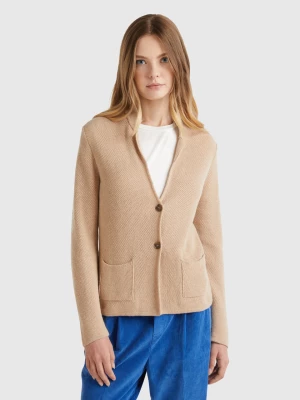 Benetton, Knit Jacket In Wool And Cashmere Blend, size S, Beige, Women United Colors of Benetton