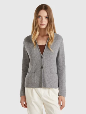 Benetton, Knit Jacket In Wool And Cashmere Blend, size XL, Gray, Women United Colors of Benetton