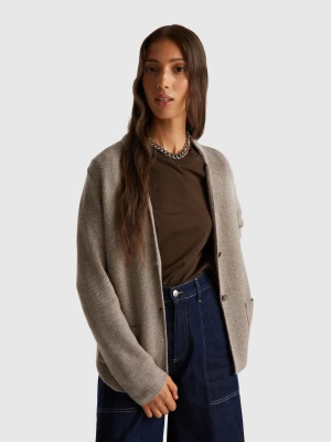 Benetton, Knit Jacket In Wool And Cashmere Blend, Size: XS, Beige, Women United Colors of Benetton