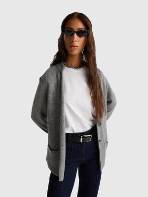 Benetton, Knit Jacket In Wool And Cashmere Blend, Size: XXS, Light Gray, Women United Colors of Benetton