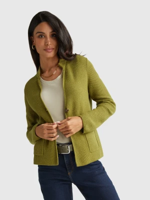 Benetton, Knit Jacket In Wool And Cashmere Blend, Size: XS, Military Green, Women United Colors of Benetton