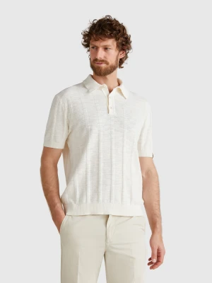 Benetton, Knit Polo In Linen Blend, size XL, Creamy White, Men United Colors of Benetton