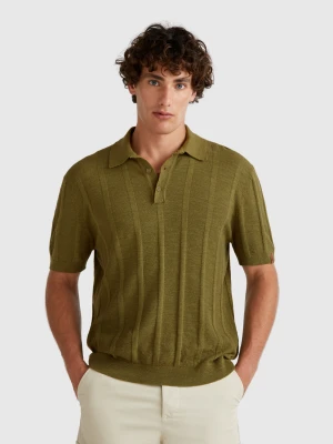 Benetton, Knit Polo In Linen Blend, size XS, Military Green, Men United Colors of Benetton