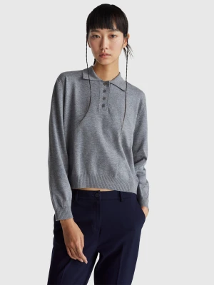 Benetton, Knit Polo In Viscose Blend, Size: OS, Gray, Women United Colors of Benetton