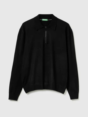 Benetton, Knit Polo In Viscose Blend, Size: XS, Black, Men United Colors of Benetton