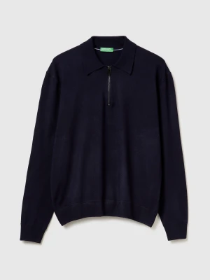 Benetton, Knit Polo In Viscose Blend, Size: XS, Dark Blue, Men United Colors of Benetton