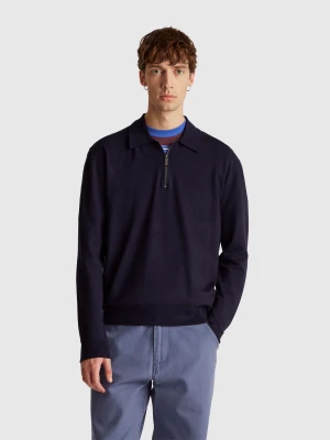 Benetton, Knit Polo In Viscose Blend, Size: XS, Dark Blue, Men United Colors of Benetton