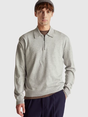 Benetton, Knit Polo In Viscose Blend, Size: XS, Light Gray, Men United Colors of Benetton