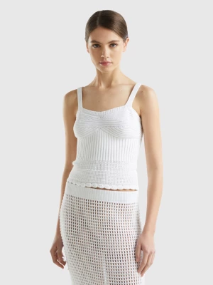 Benetton, Knit Stitch Top, size L, White, Women United Colors of Benetton